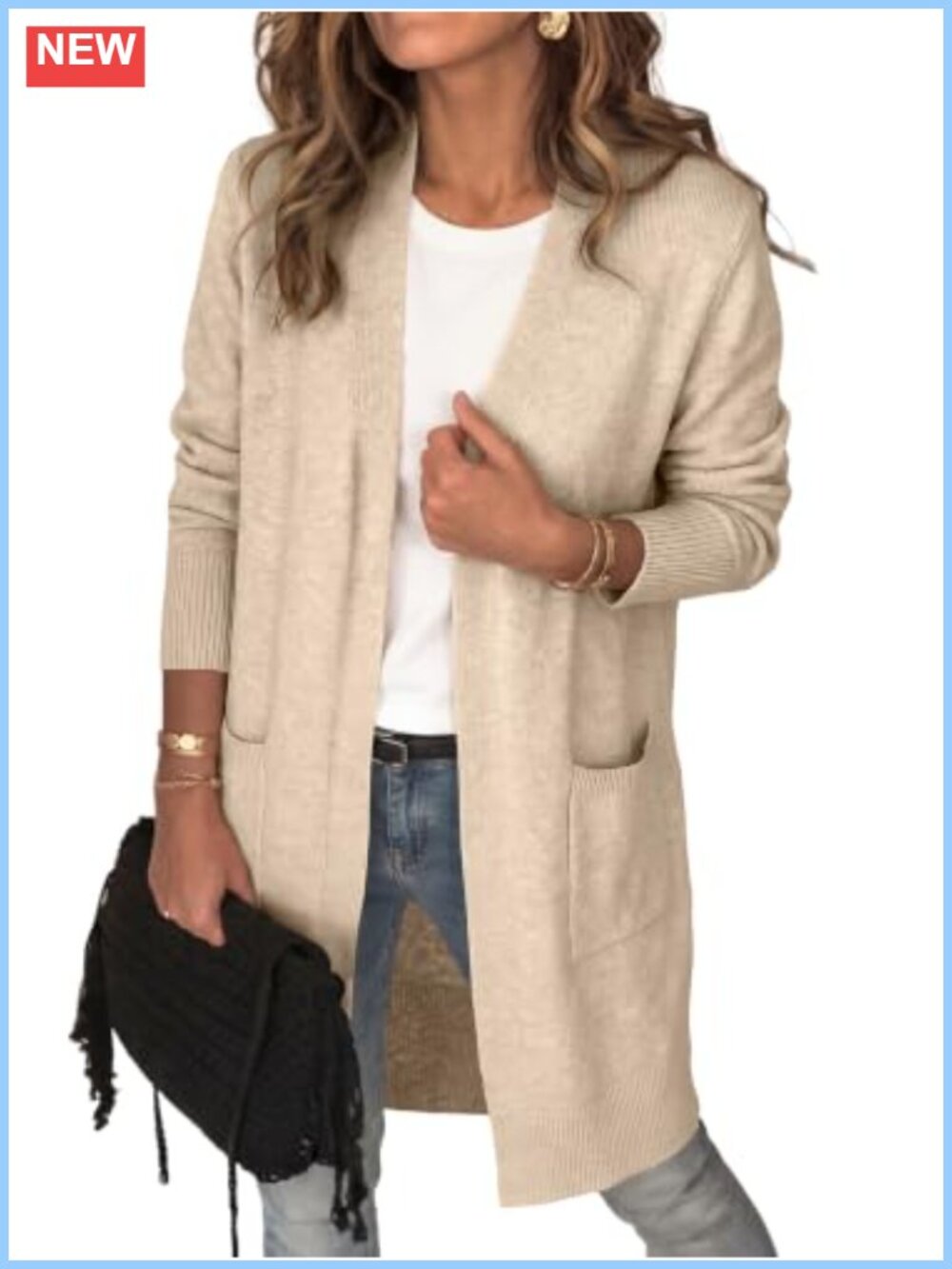 Women's Lightweight Long Open Front Cardigan Sweater with Pockets